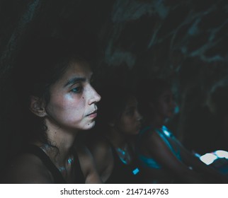 White Caucasian Woman Sweating Inside Mayan Sauna On A Sunny Day In Coba, Quintana Roo, Mexico On April 16th 2022