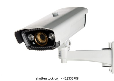 white CCTV security camera on white background - Shutterstock ID 422338909