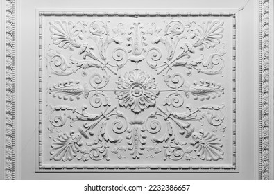 White ceiling design elements in rococo style, classic architecture abstract template