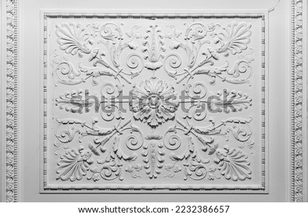 White ceiling design elements in rococo style, classic architecture abstract template