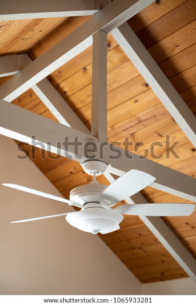 White Ceiling Fan On Exposed Support Stock Photo Edit Now