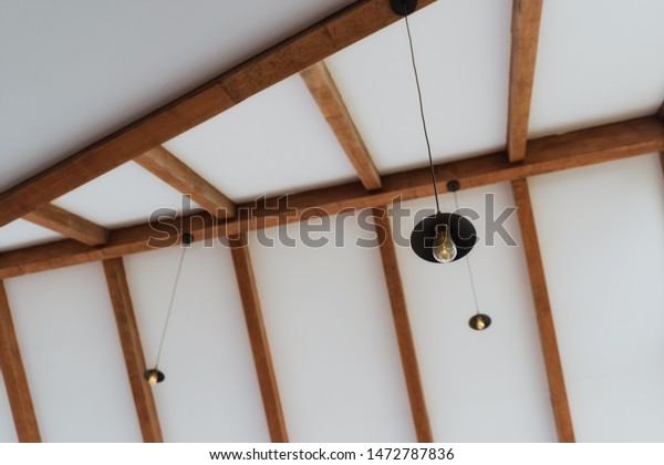 White Ceiling Wooden Beams Structure Hanging Stock Image