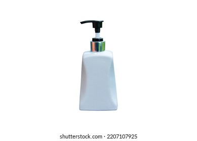 White ceramic bottle pump. Ceramic liquid dispenser isolated on white background with clipping path. Object for interior design. - Shutterstock ID 2207107925