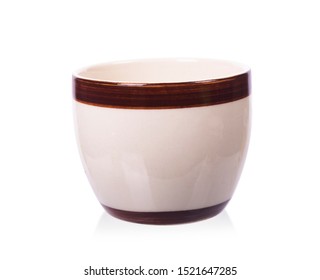 The white ceramic cup has a separate brown band on the white background, clipping paths.