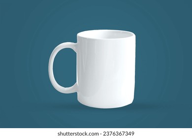white ceramic cup mockup template with blue background free PSD