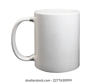 White ceramic cylindrical mug cup with a handle close-up isolated on a white background clean for layout and design, inscriptions and pictures - Shutterstock ID 2277630999