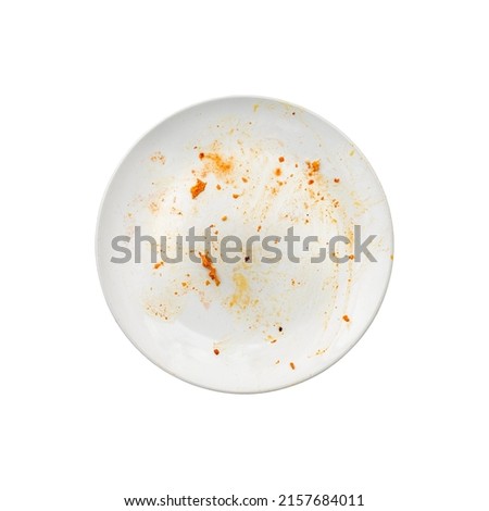White ceramic empty plate with food leftover, red sauce ストックフォト © 