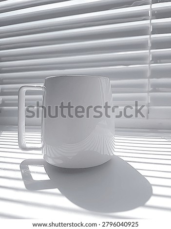 White Ceramic Mug with Window Blind Shadows