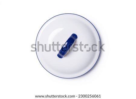 White ceramic saucepan lid isolated on white background with clipping path, top view, flat lay