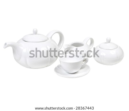 White ceramic tea set. With clipping path.