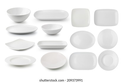 White Ceramics Plate And Bowl Isolated On White Background