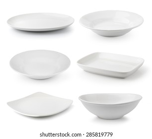 White Ceramics Plate And Bowl Isolated On White Background