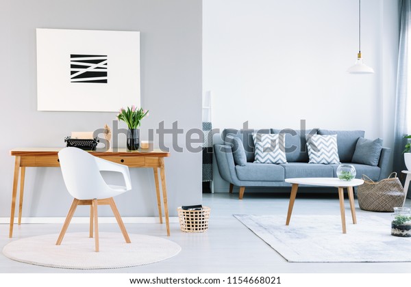 White Chair Wooden Desk Typewriter Apartment Interiors Stock Image