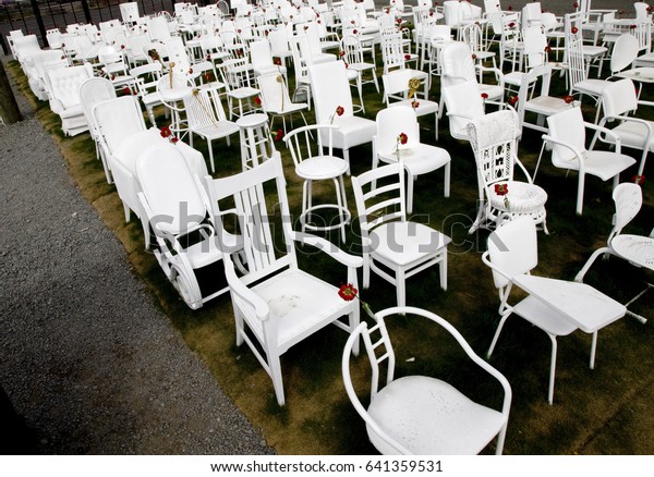 White Chairs Christchurch Downtown Earthquake Memorial Stock Photo