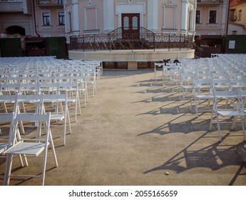 White Chairs For Viewers At Outdoors Concert Hall