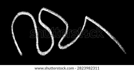 White chalk hand drawn cursive signature line, isolated on black background