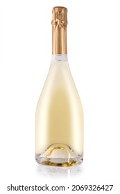White champagne bottle isolated on white background.