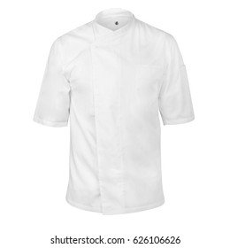 White Chef Cook's Jacket On An Invisible Dummy, Isolated Over White Background.