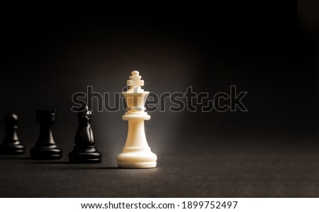 White chess king standout from all the blurred black chess , Leader can make an impact and different idea concept