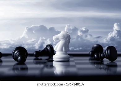 White Chess Knight On Chess Board