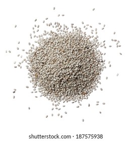 White Chia Seeds Against White Background