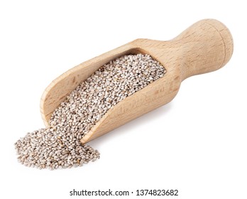 White Chia Seeds In Wooden Scoop Isolated