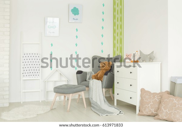 White Child Room Cactus Wall Decor Stock Photo Edit Now 613971833