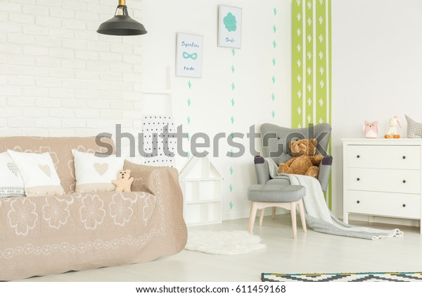 White Child Room Couch Armchair Dresser Royalty Free Stock Image