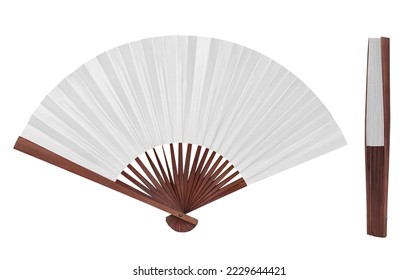 White Chinese folding fan isolated on white background