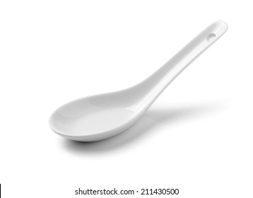 White Chinese Soup Spoon Isolated On White Background