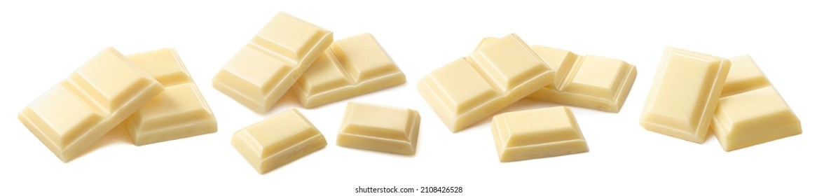 White chocolate bar pieces set isolated on white background. Package design elements with clipping path - Shutterstock ID 2108426528