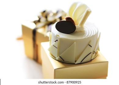 White Chocolate Cake On Gift Box