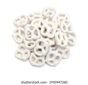 White Chocolate Covered Pretzels On White Background 