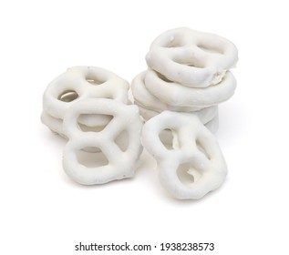 White Chocolate Covered Pretzels On White Background 