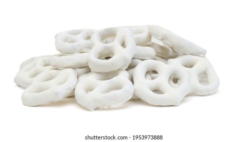 White Chocolate Covered Pretzels On White Background 