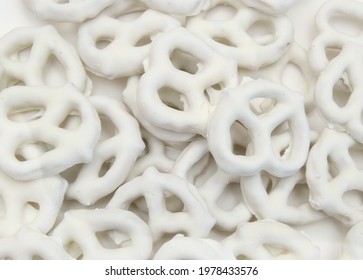 White Chocolate Covered Pretzels On White Background 