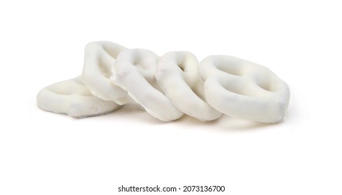 White Chocolate Covered Pretzels On White Background 