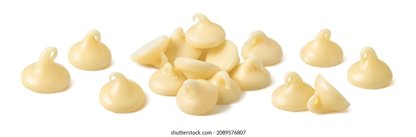 White chocolate drops or chips set isolated on white background. Package design element with clipping path - Shutterstock ID 2089576807
