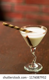 White Chocolate Martini Garnish With A Chocolate Stick Close Up