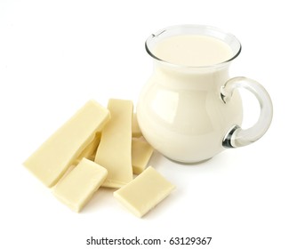 White Chocolate And Milk Jug On A White Background