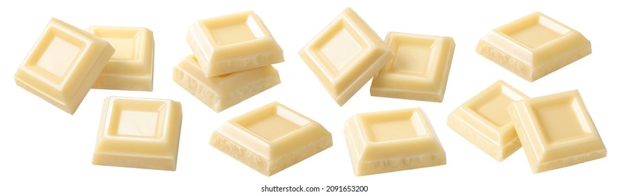 White chocolate squares set isolated on white background. Small pieces. Package design elements with clipping path - Shutterstock ID 2091653200