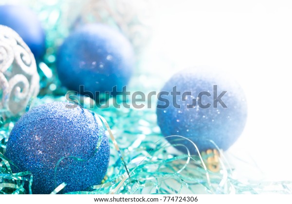 White Christmas Ornaments On Light Blue Royalty Free Stock Image