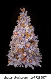 White Christmas Tree Isolated On A Black Background