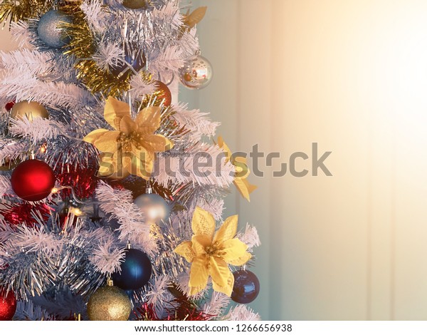 White Christmas Trees Decoration Gold Flowers Stock Photo Edit