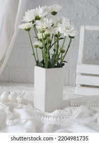 White Chrysanthemum Flowers In A White Vase Are So Beautiful