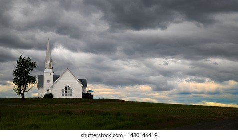 white church on a hill