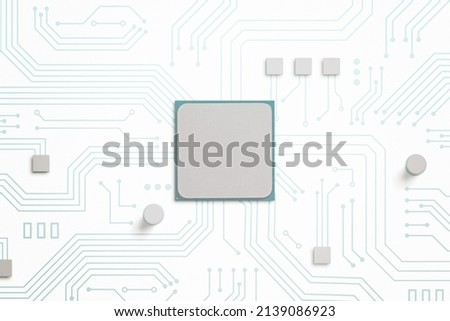 White circuit motherboard with blank CPU in the middle concept
