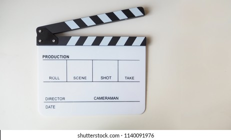 White Clapperboard Or Clap Board Or Slate Use In Video Production Or Movie ,film, Cinema Industry On White Background.
