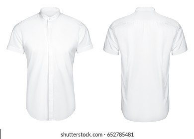 white classic and business shirt, short sleeved shirt, isolated white background. - Shutterstock ID 652785481
