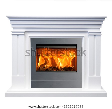 White classic fireplace isolated on white background.